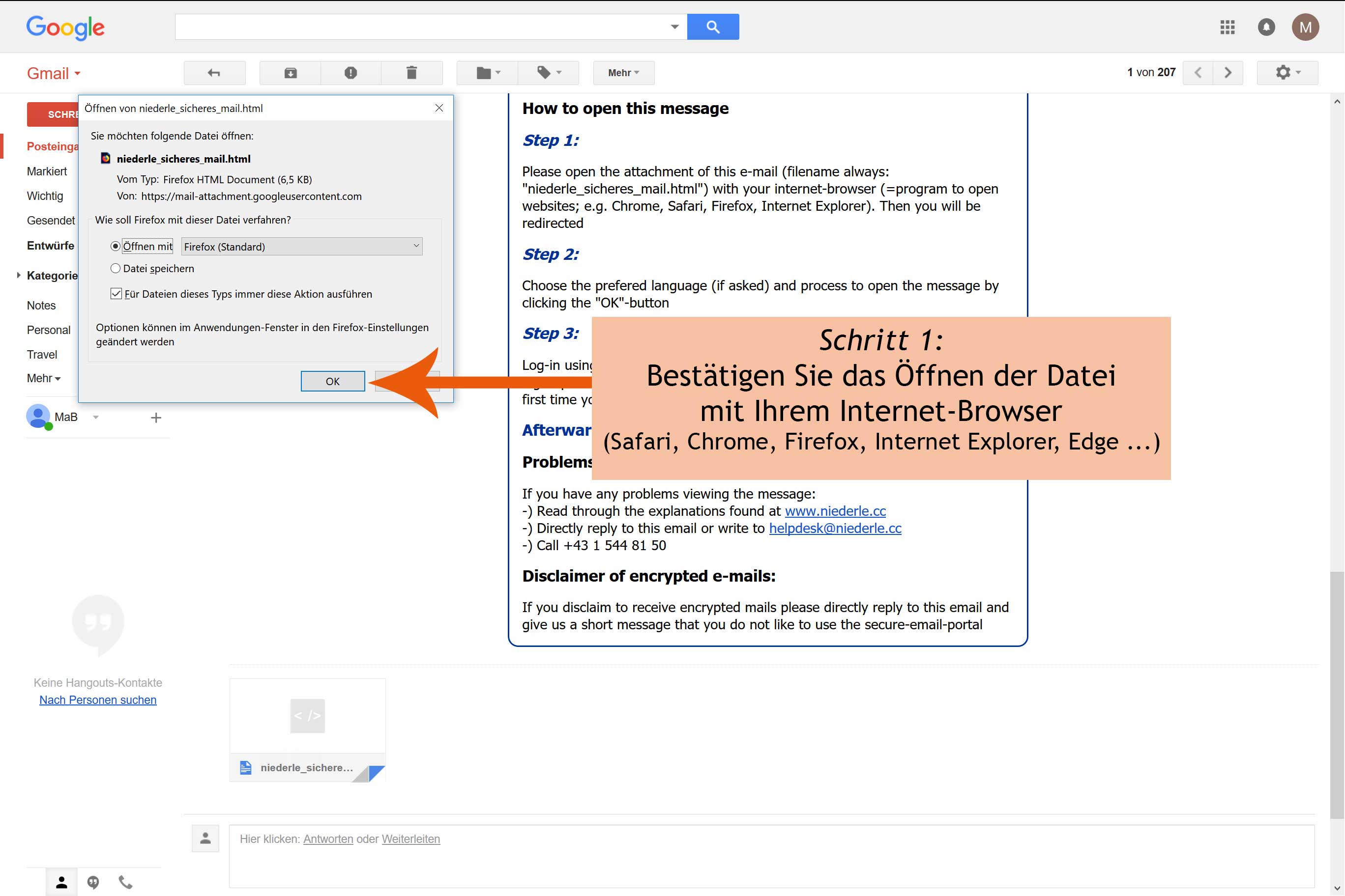 Schritt 1 - Öffnen des Anhangs z.B. unter Gmail